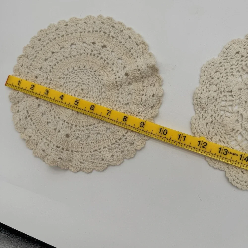 Vintage Crochet Doilies &‎ Table Runner Lot 6pc Ivory Farmhouse Cottage Cotton